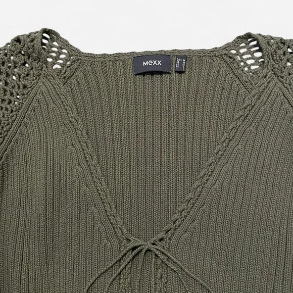 Vintage Mexx Olive Green 100% Cotton Crochet Cardigan - Picture 3 of 5